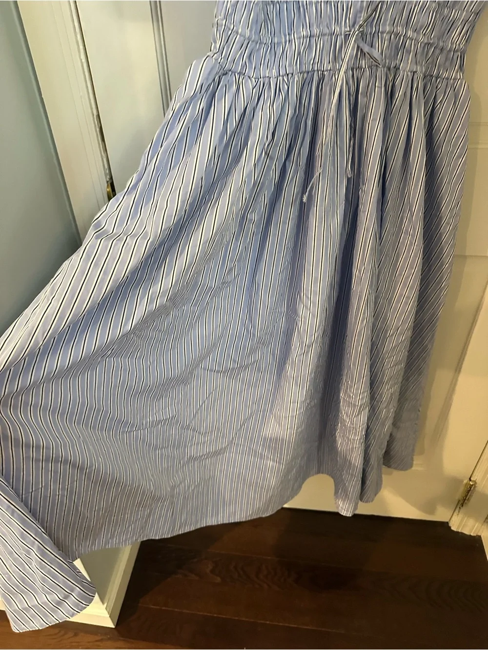 J. Crew Elena dress.  Light Blue Striped Maxi Shirtdress with Cinched Waist